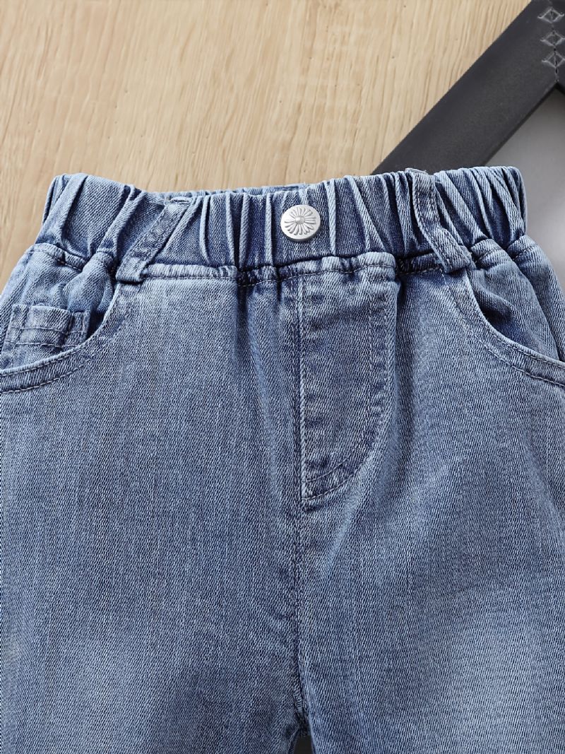 Piger Daisy Pattern Jeans Denimbukser Med Lige Ben Og Elastisk Linning Børnetøj