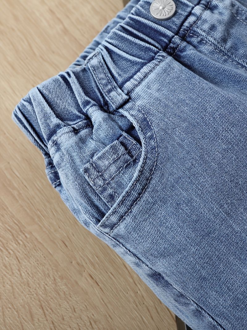 Piger Daisy Pattern Jeans Denimbukser Med Lige Ben Og Elastisk Linning Børnetøj