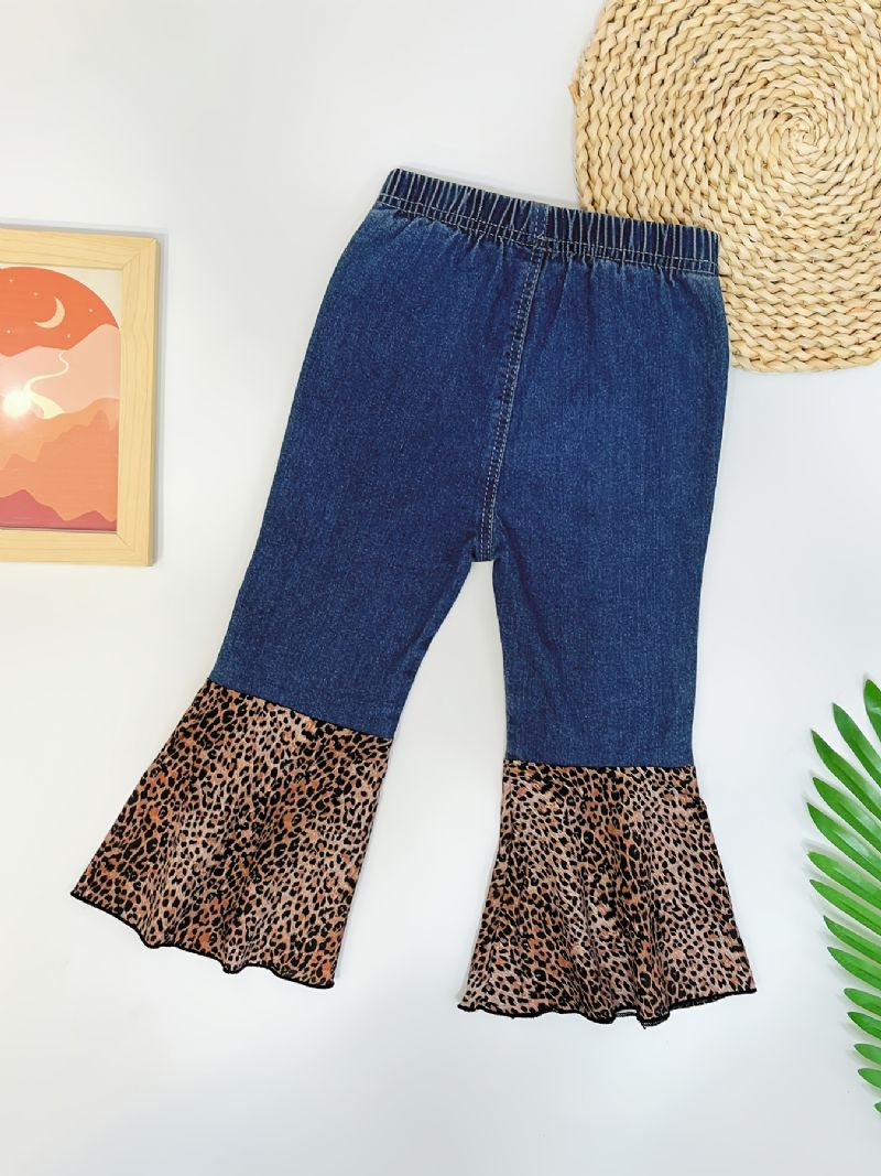 Piger Denim & Leopard Kontrast Flared Jeans Med Elastisk Linning Børnetøj