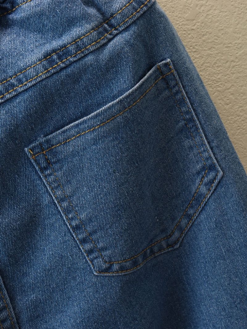 Piger Ensfarvede Stretch Rippede Jeans