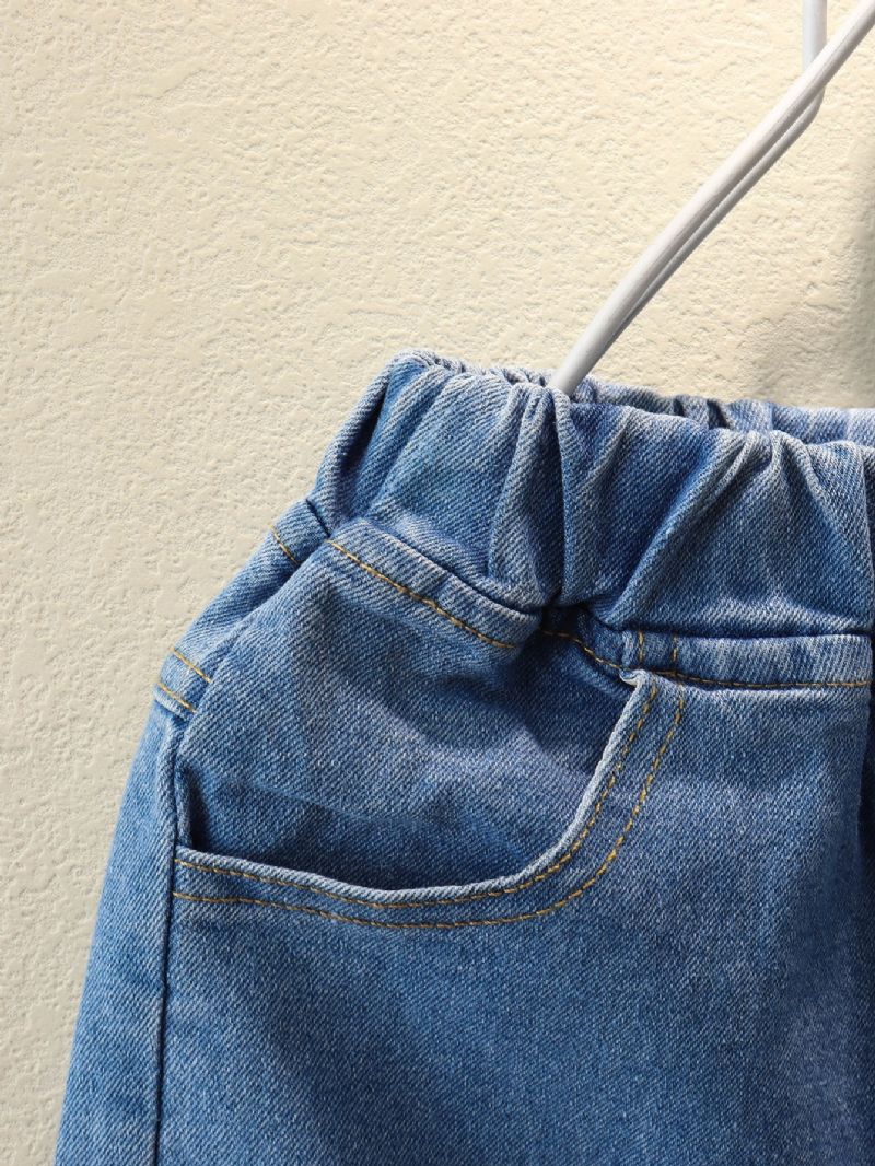 Piger Ensfarvede Stretch Rippede Jeans