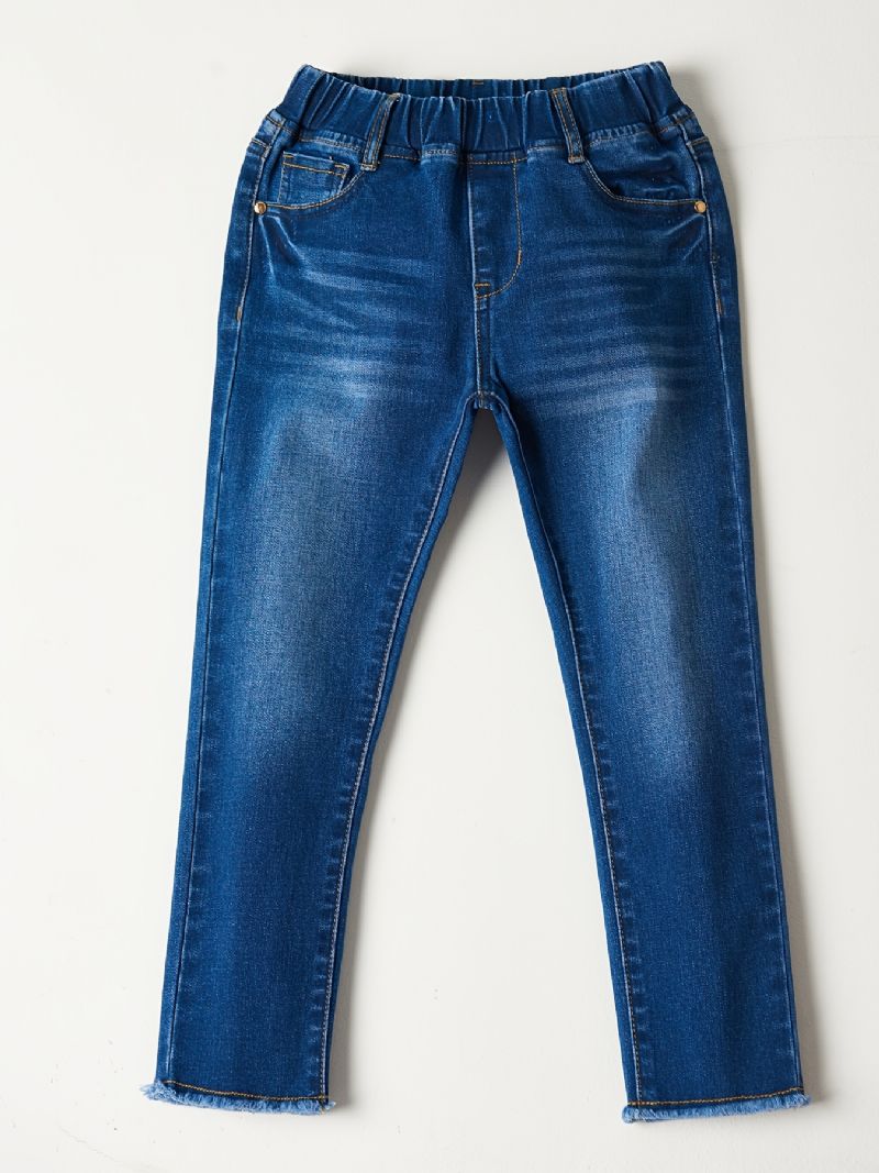 Piger Falmet Elastisk Talje Denim Jeans Casual Børnetøj