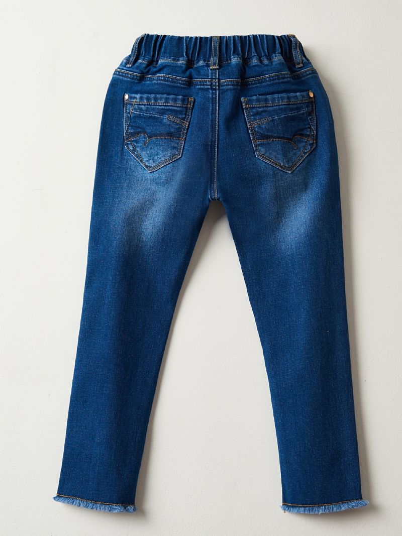 Piger Falmet Elastisk Talje Denim Jeans Casual Børnetøj