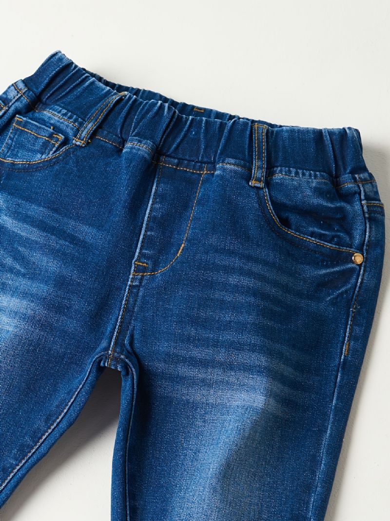 Piger Falmet Elastisk Talje Denim Jeans Casual Børnetøj