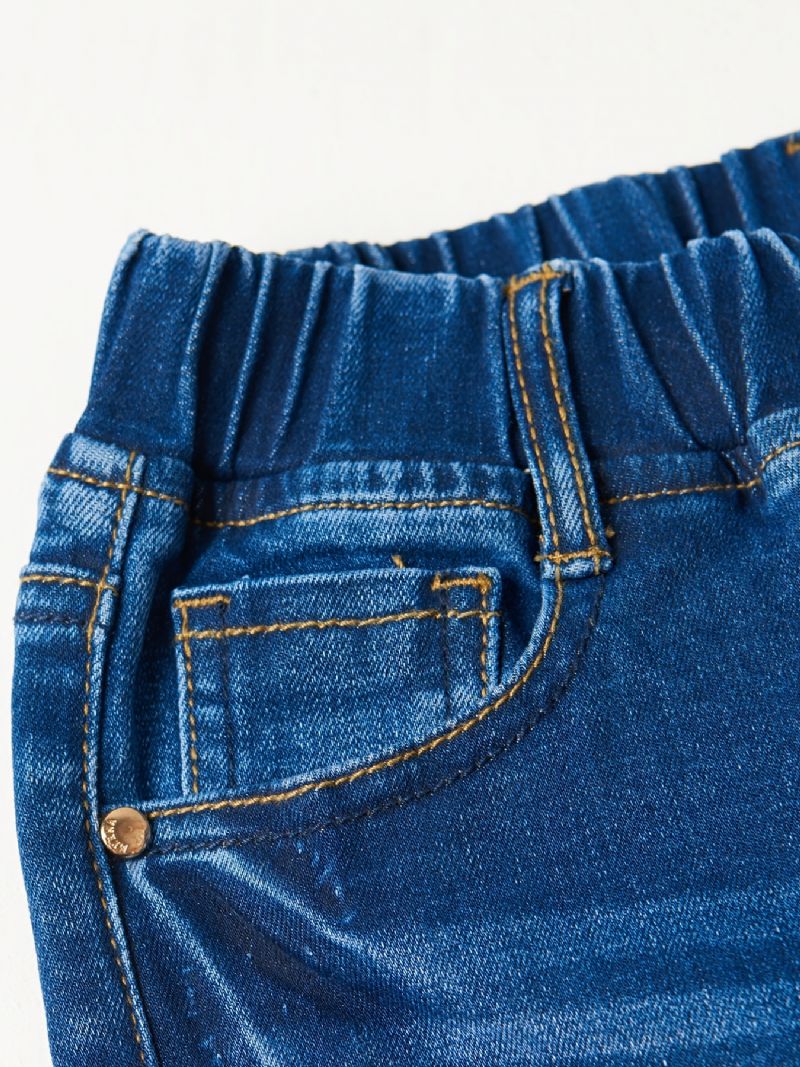 Piger Falmet Elastisk Talje Denim Jeans Casual Børnetøj