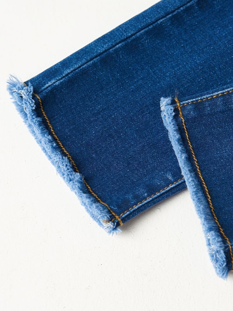 Piger Falmet Elastisk Talje Denim Jeans Casual Børnetøj