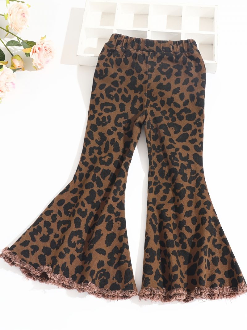 Piger Flared Bottom Leopard Ripped Denim Jeans Børnetøj Outfits