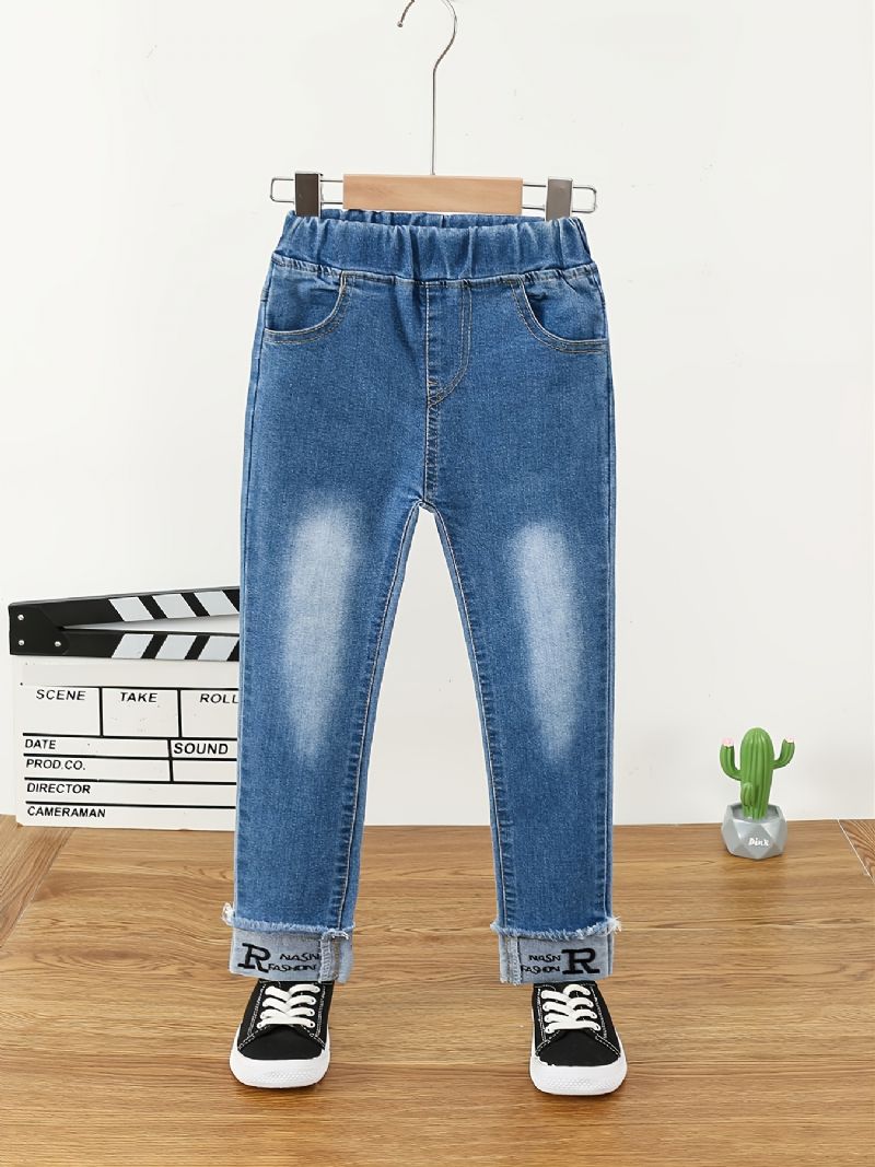 Piger Letter Stretch Denim Casual Jeans Efterår Vinter