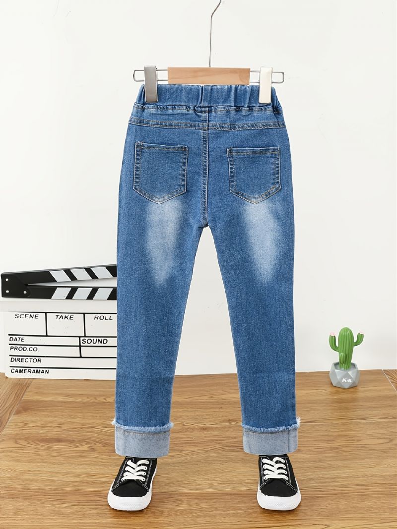 Piger Letter Stretch Denim Casual Jeans Efterår Vinter