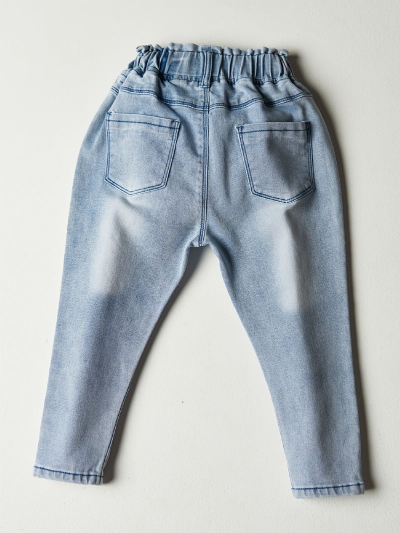 Piger Lyseblå Falmet Elastisk Talje Let Stretch Denim Jean Børnetøj