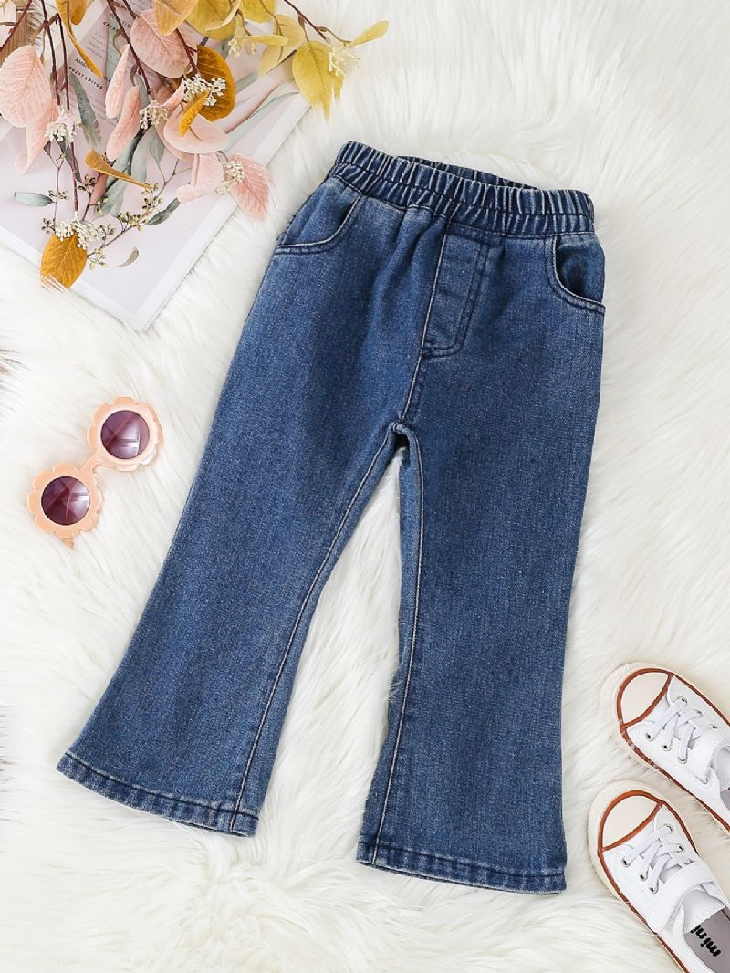 Piger Mode Flared Bukser Solid Denim Modest Jeans