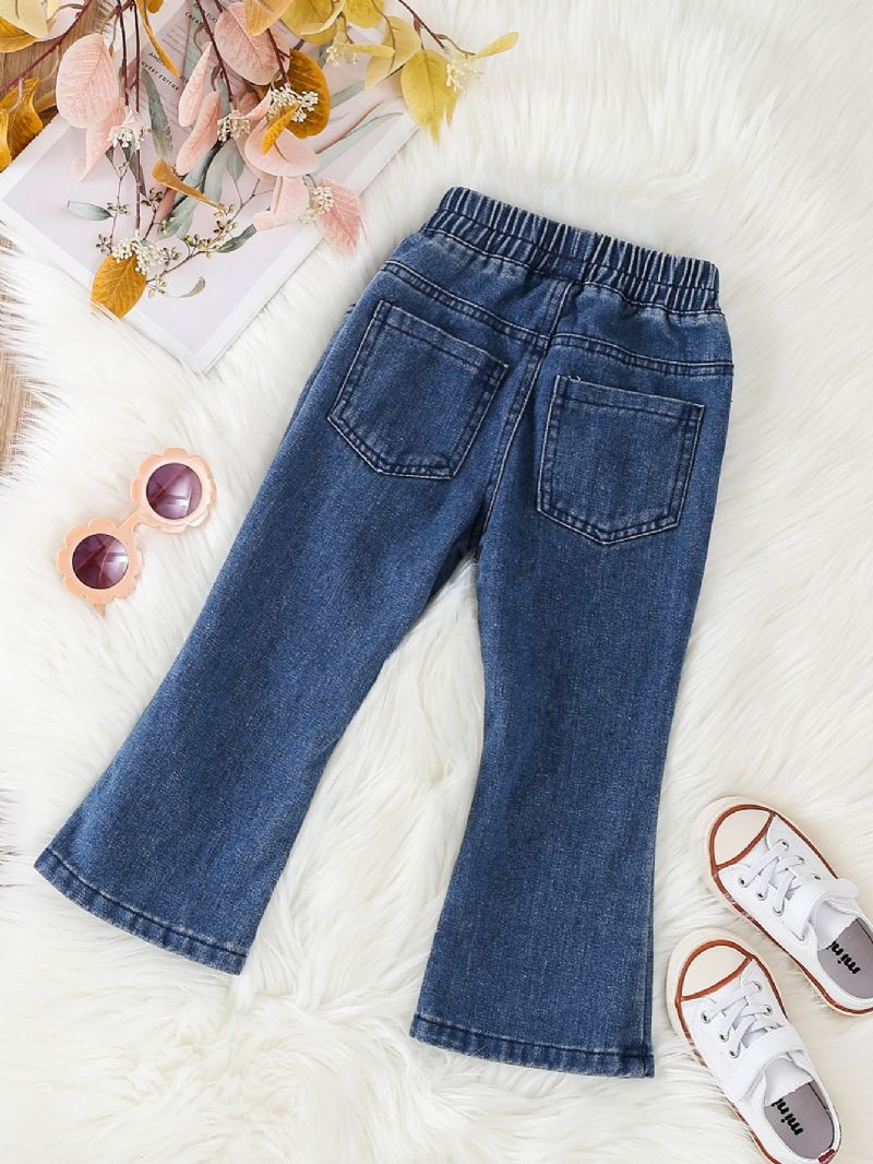 Piger Mode Flared Bukser Solid Denim Modest Jeans