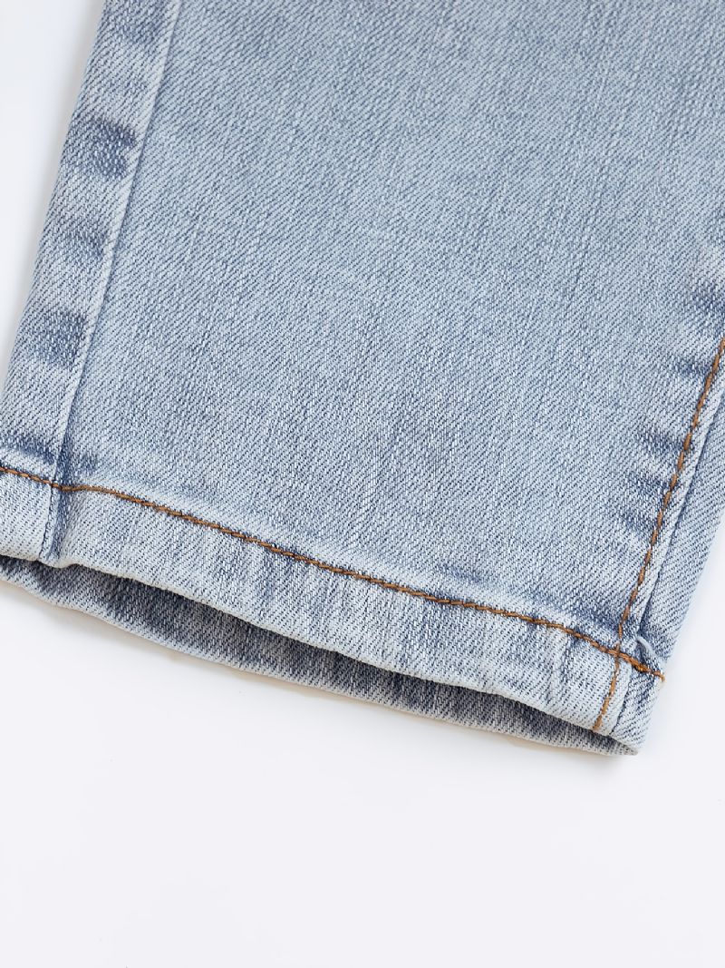 Piger Ripped Jeans Brev Blomster Print Elastisk Talje Denimbukser Børnetøj