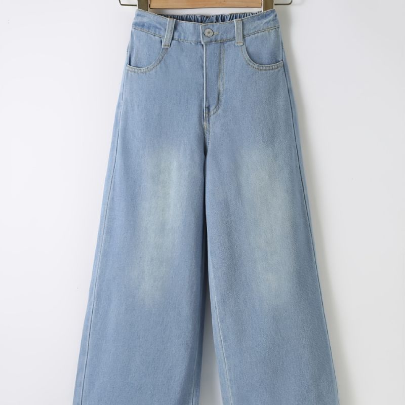 Piger Ripped Wide Leg Butterfly Back Print Denim Jeans Børnetøj