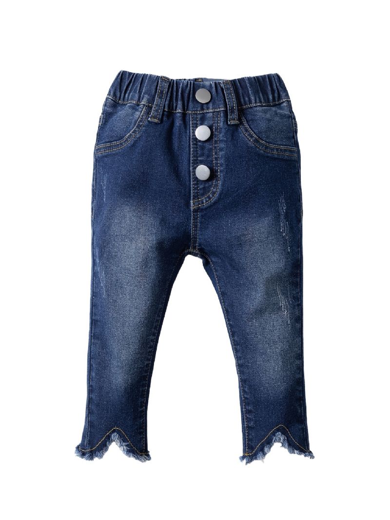 Piger Uregelmæssige Lige Ben Jeans Elastisk Linning Denimbukser Baby Børnetøj