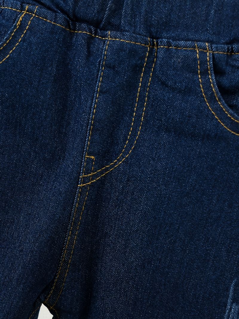 Småbørn Piger Denim Casual Jeans Brev Broderi Forår Efterår