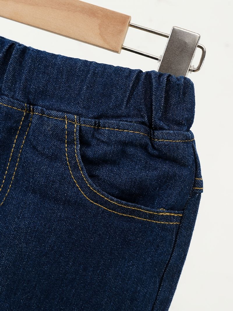 Småbørn Piger Denim Casual Jeans Brev Broderi Forår Efterår