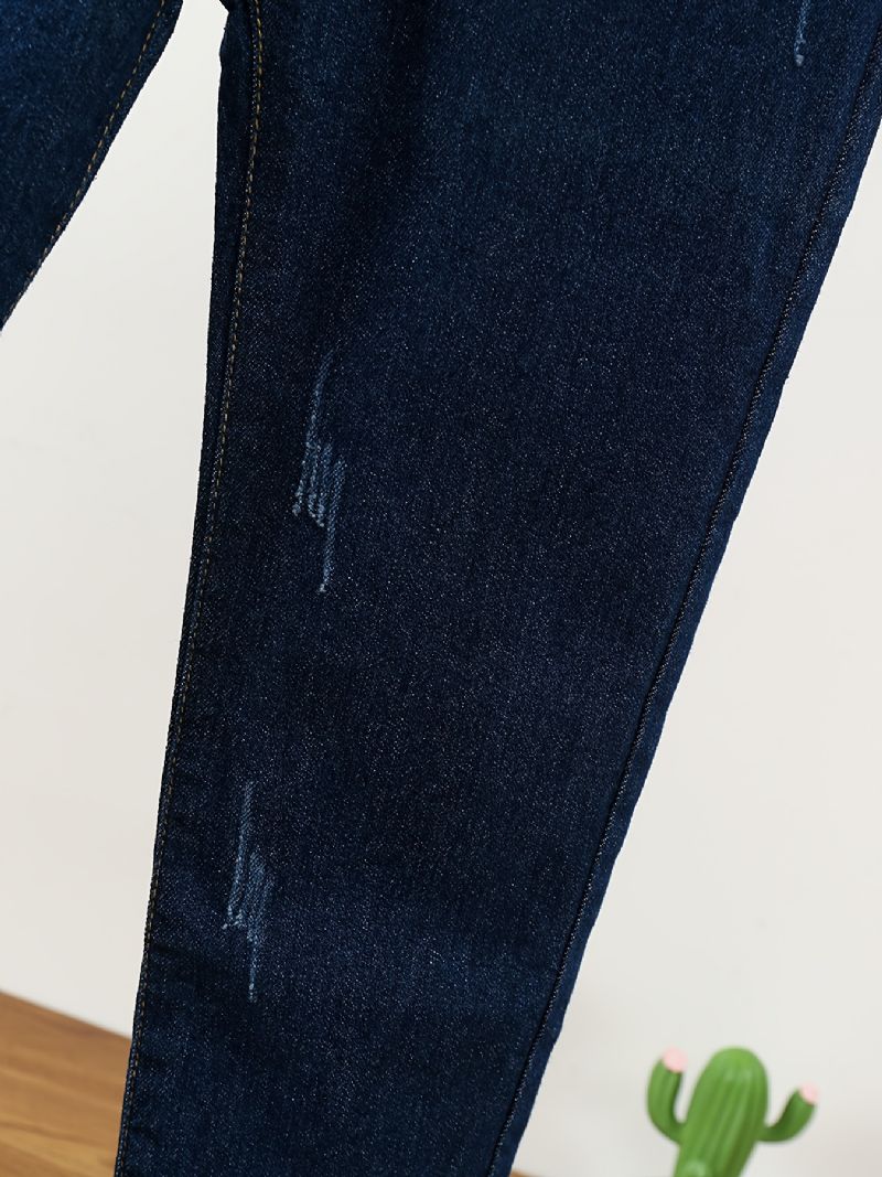 Småbørn Piger Denim Casual Jeans Brev Broderi Forår Efterår