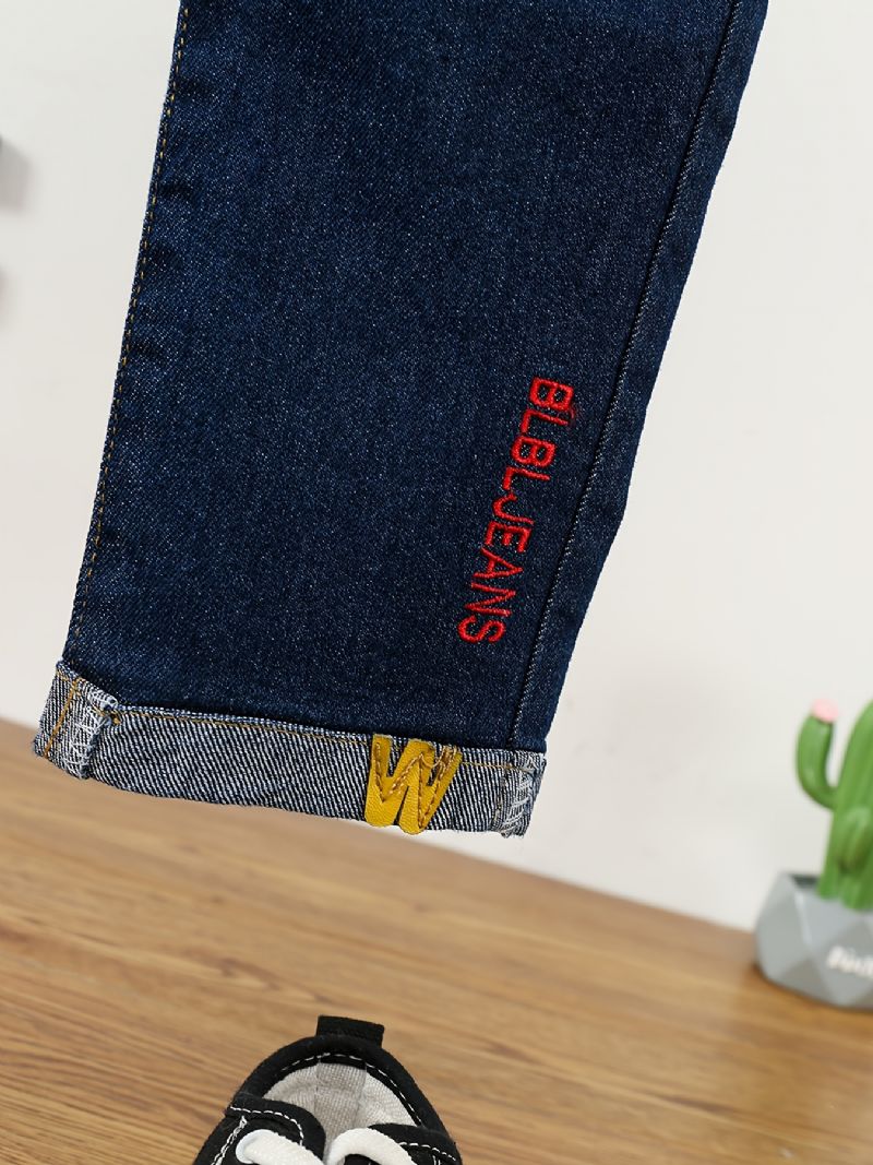 Småbørn Piger Denim Casual Jeans Brev Broderi Forår Efterår