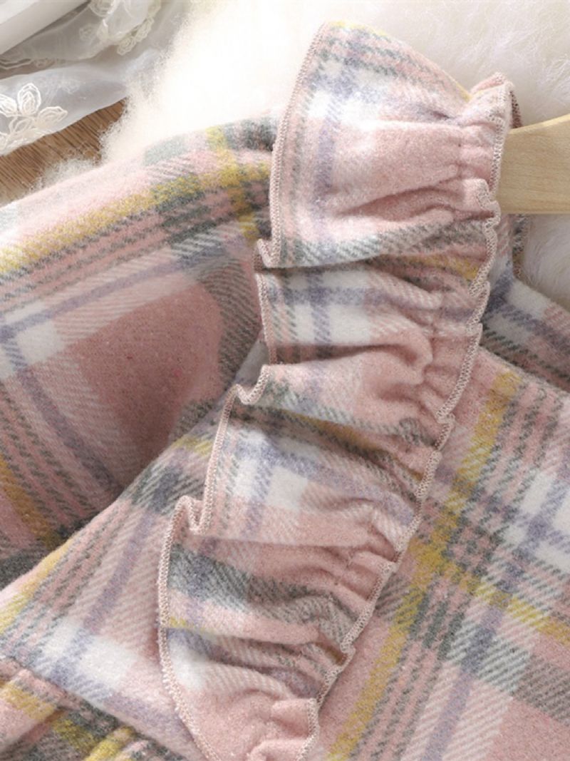 Baby Pige Plaid Print Flæseærmer Tyk Kjole