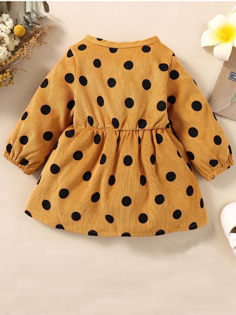 Baby Piger Kjole Langærmet Rund Hals Polka Dots Pocket Dress Børnetøj