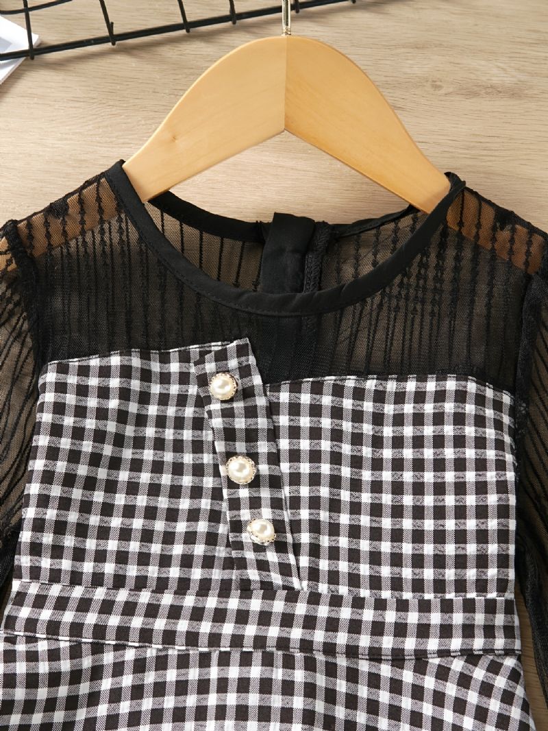 Baby Piger Kjole Plaid Mesh Splejsning Langærmet Børnetøj