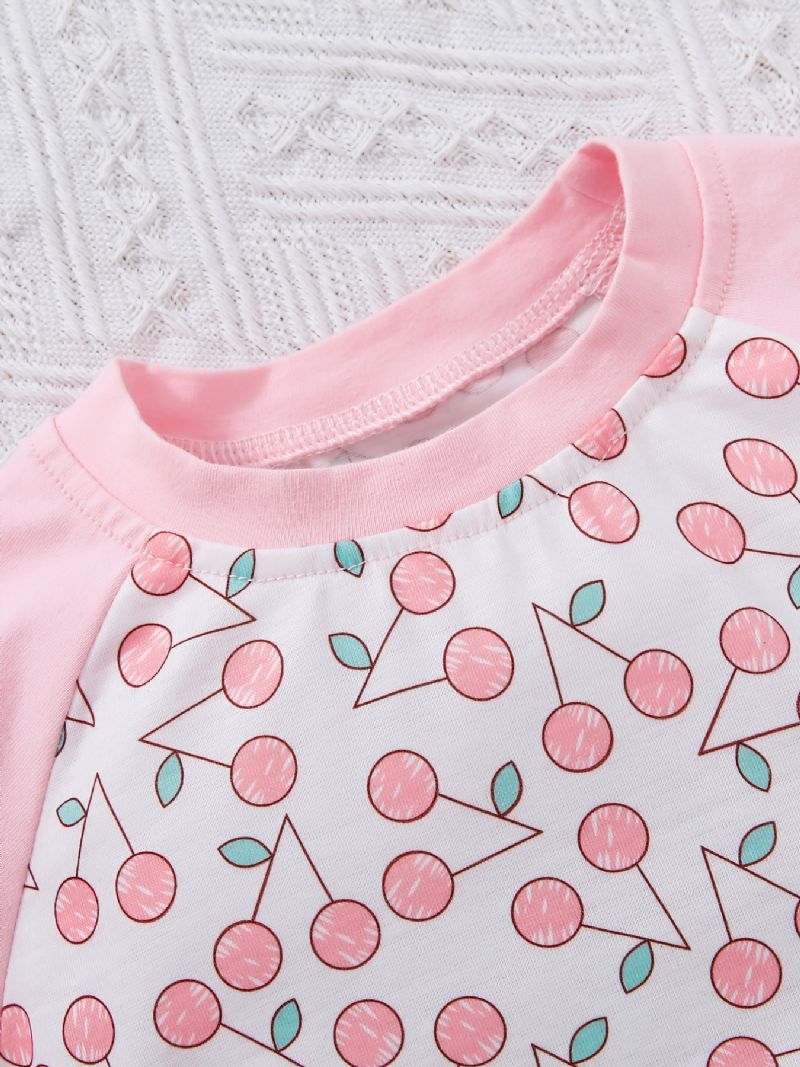 Baby Piger Kortærmet Splejsningskjole Cherry Print Crew Neck Sommerkjole