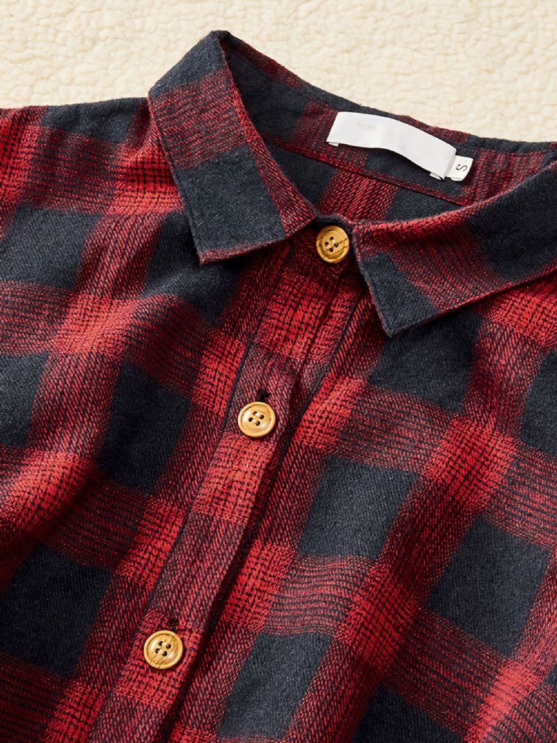 Baby Piger Rød Plaid Langærmet Kjole Button Down Skjorte Med Bælte Børnetøj