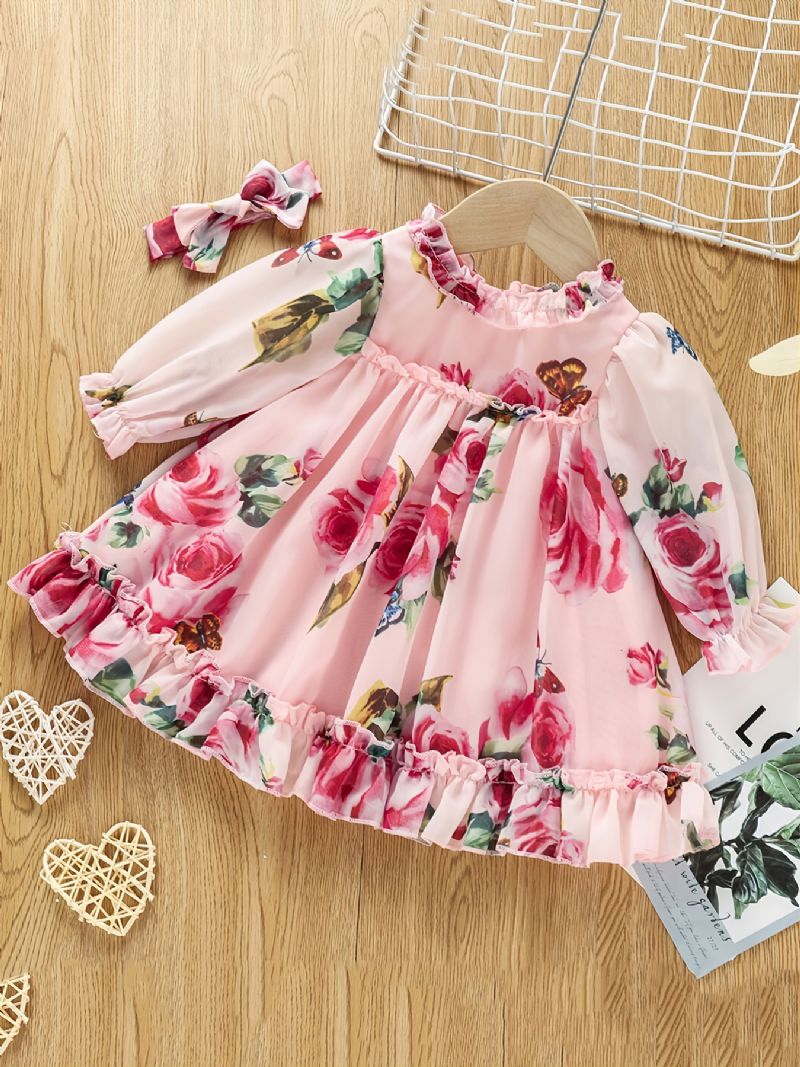 Baby Piger Rose Flower Lanterne Sleeve Sød Kjole