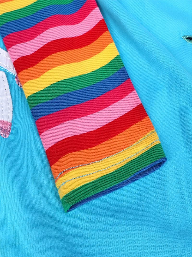 Babypiger Langærmede Flæser Kjole Unicorn Blomster Broderi Rainbow Pocket Dress Børnetøj