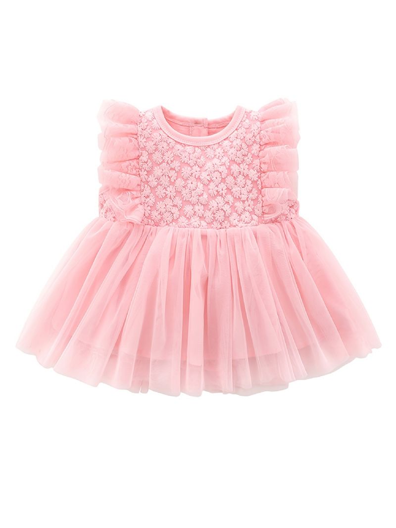 Babypiger Mesh Prinsesse Kjole Blomster Broderi Tutu Festkjole