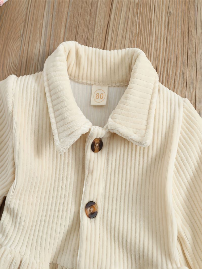 Babypiger Sød Corduroy Revers Cardigan Kjole Langærmet Button Down Thermal Til Fest