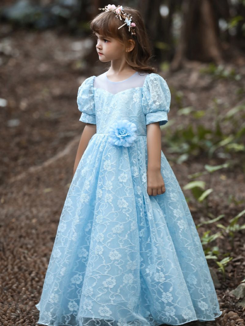 Børn Piger Blonde Blomster Prinsesse Kjole Puffy Dress Aftenkjole