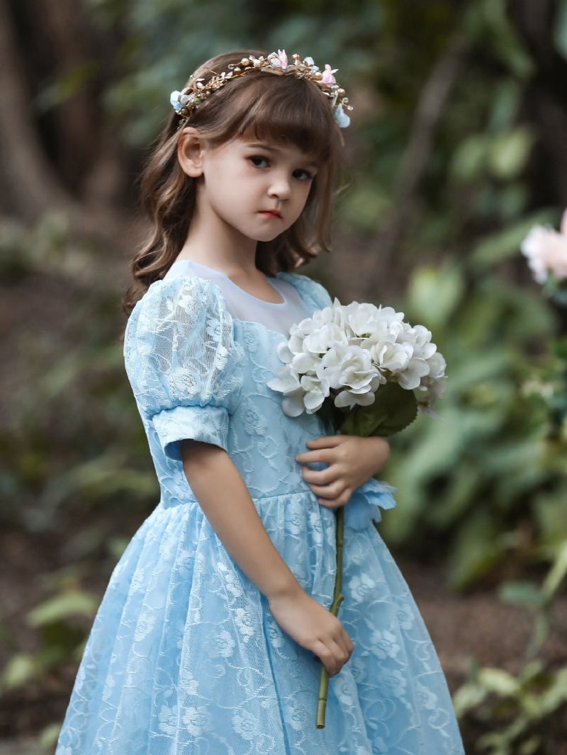 Børn Piger Blonde Blomster Prinsesse Kjole Puffy Dress Aftenkjole