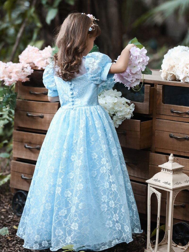 Børn Piger Blonde Blomster Prinsesse Kjole Puffy Dress Aftenkjole