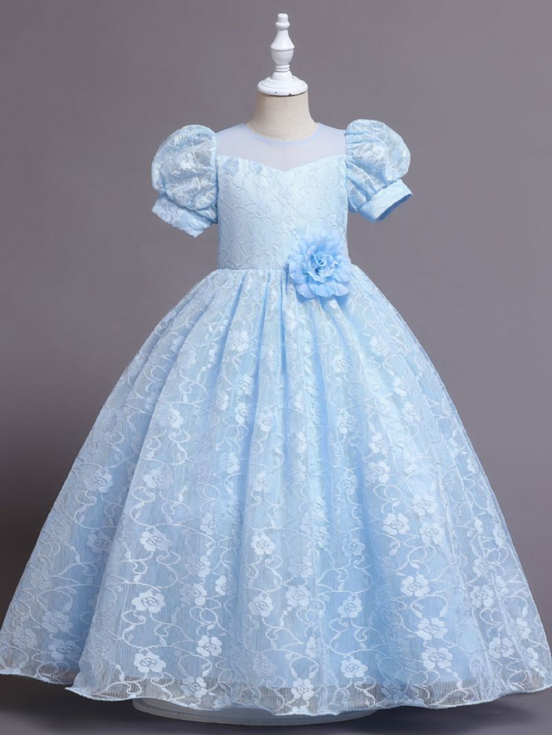 Børn Piger Blonde Blomster Prinsesse Kjole Puffy Dress Aftenkjole