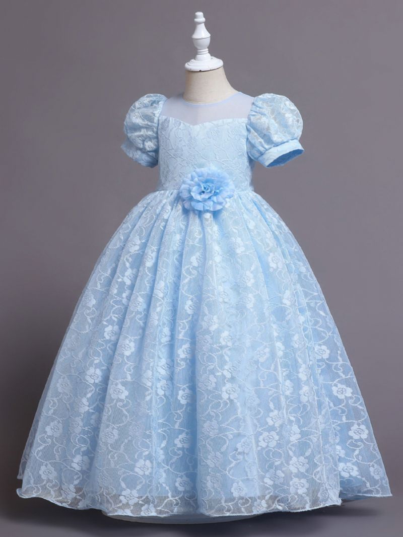 Børn Piger Blonde Blomster Prinsesse Kjole Puffy Dress Aftenkjole