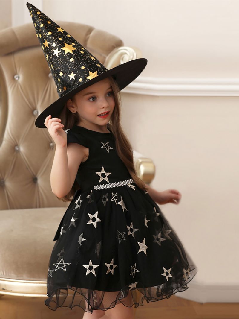 Halloween Piger Starry Pentagram Design Mesh Kjole Festkjoler Lejlighedskjoler