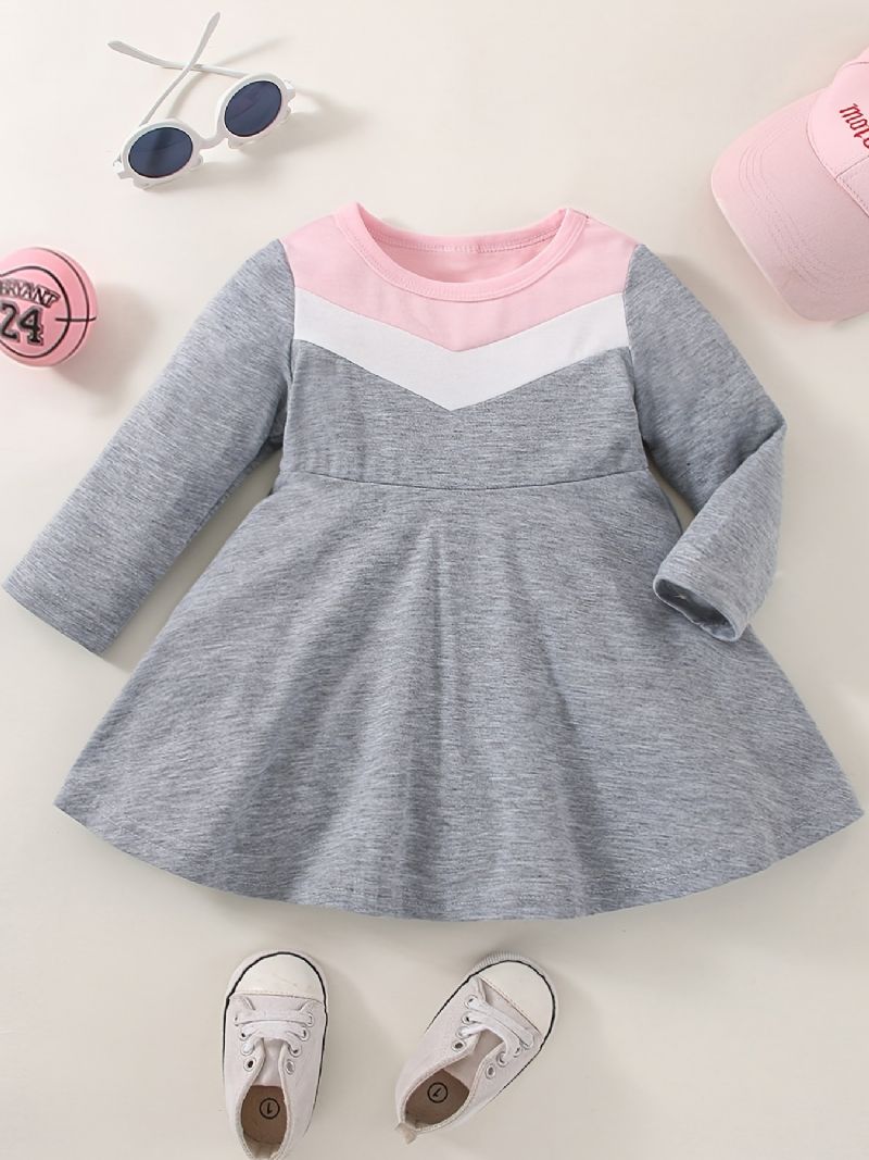 Infant Baby Piger Color Block Sweatshirt Kjole Langærmet Crew Neck Småbørnstøj