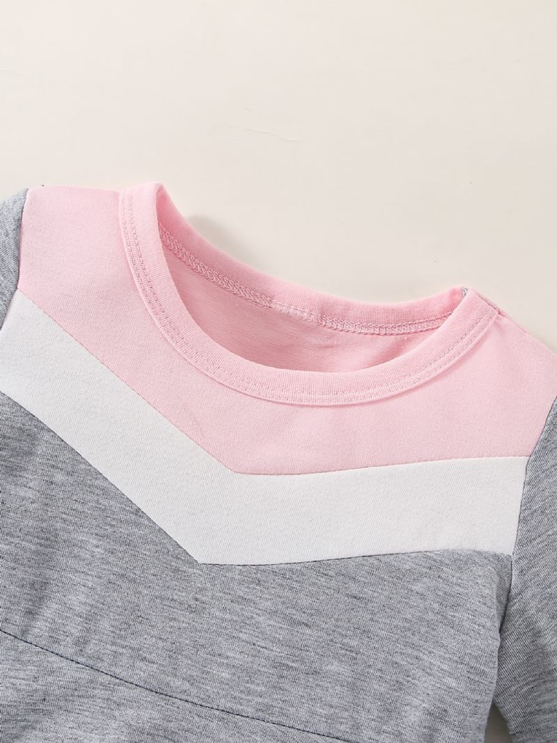 Infant Baby Piger Color Block Sweatshirt Kjole Langærmet Crew Neck Småbørnstøj