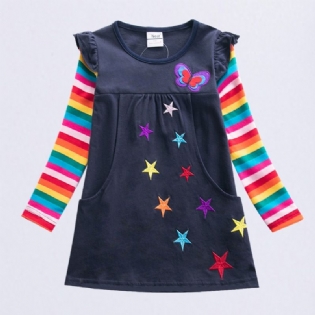 Langærmet Star Butterfly Broderet Rainbow Sleeve To Pocket A-line Kjole