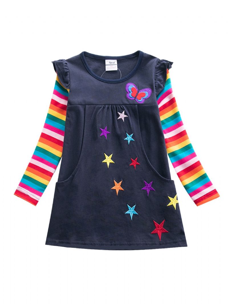 Langærmet Star Butterfly Broderet Rainbow Sleeve To Pocket A-line Kjole