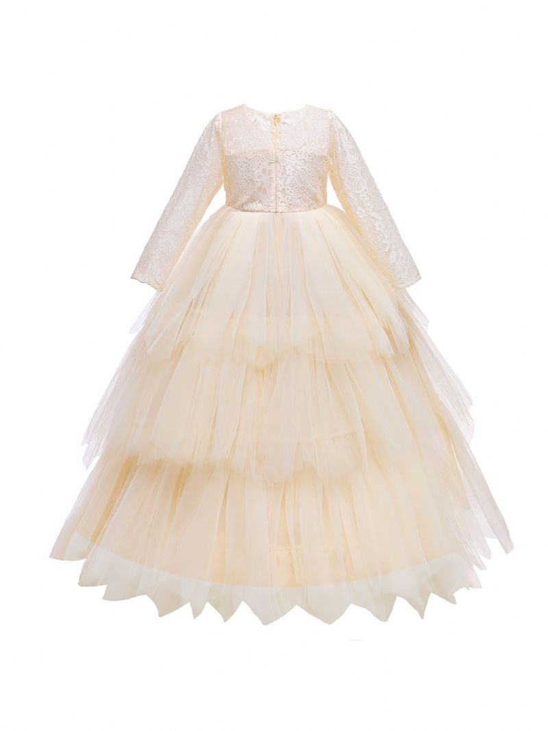 Mesh Puffy Princess Dress Lang Piger Blonde Langærmet Aftenkjole Brudekjole