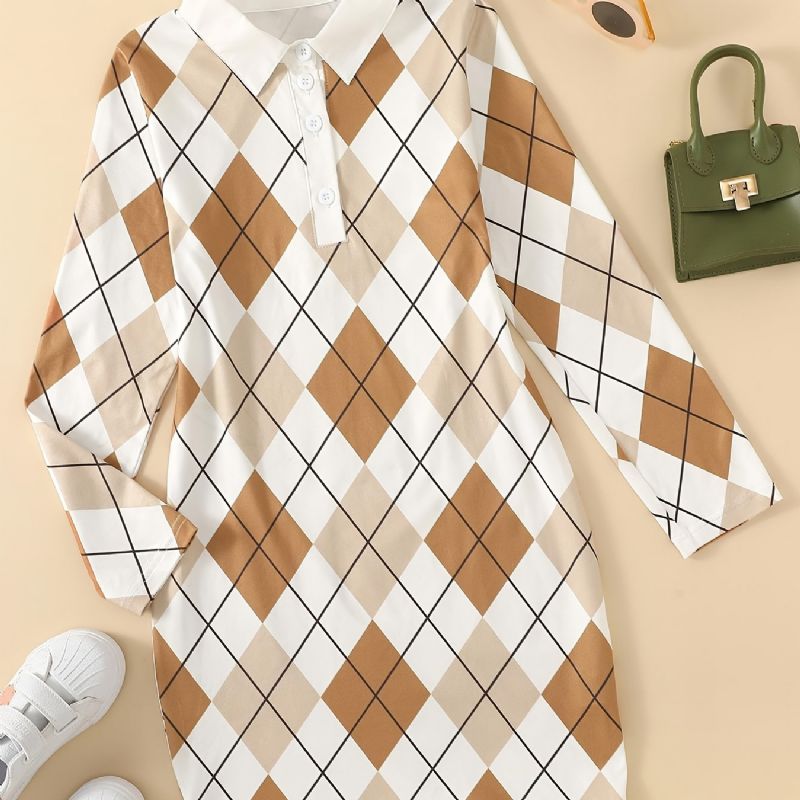 Pige Polo Neck Kjole Med Argyle Print