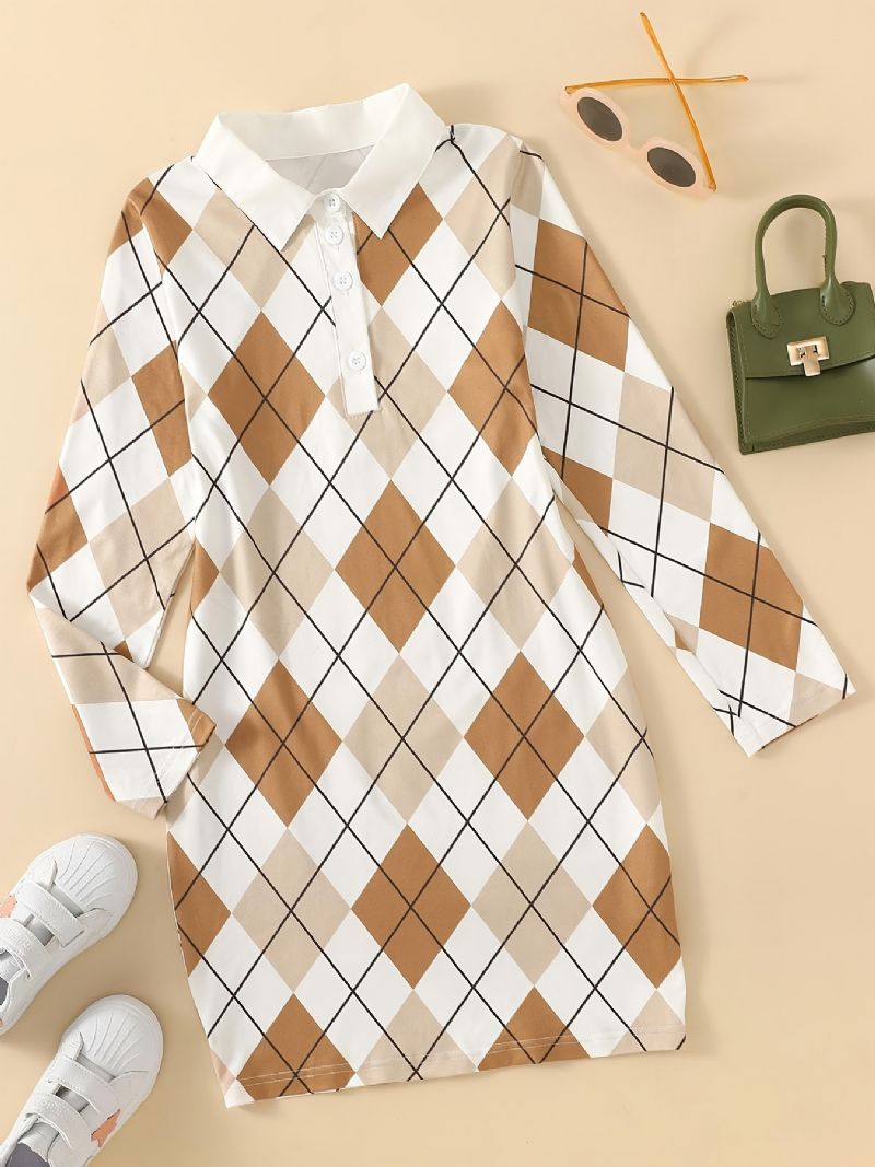 Pige Polo Neck Kjole Med Argyle Print