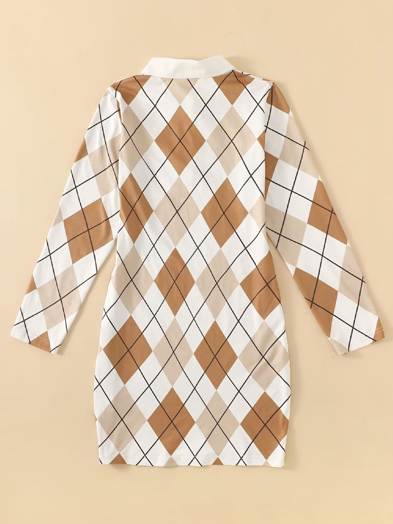 Pige Polo Neck Kjole Med Argyle Print