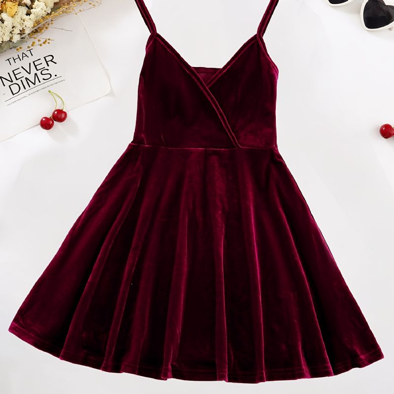 Piger Burgundy Velvet Spaghetti Stap Cami Dress Børnetøj