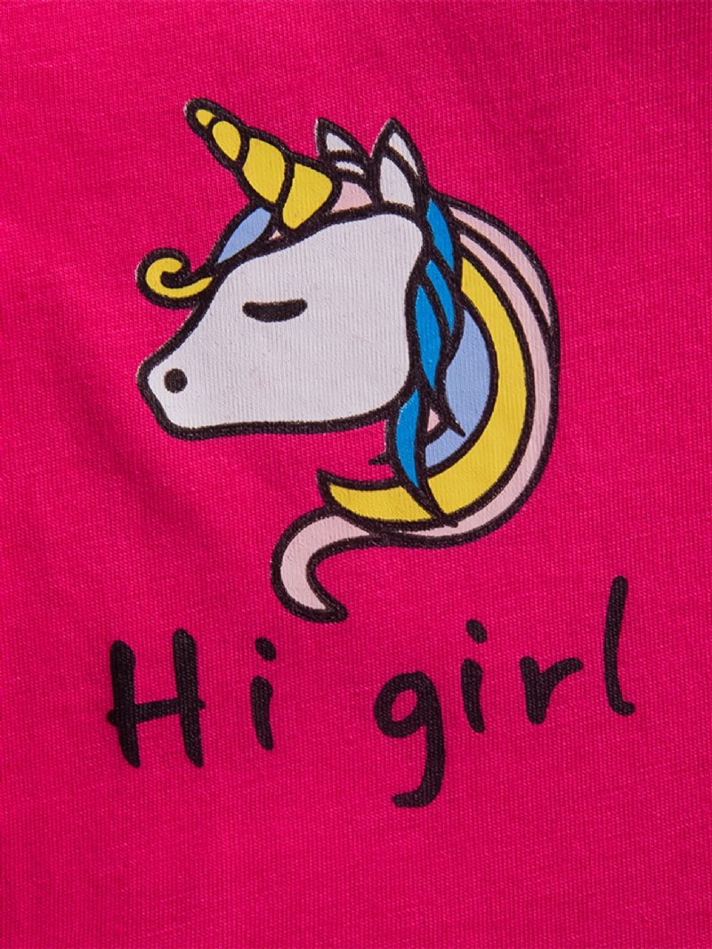 Piger Casual Cartoon Bomuldskjole Med Unicorn Rainbow Hi Print