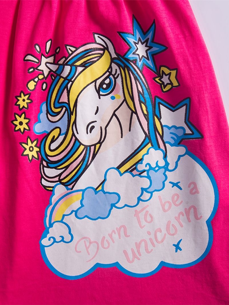 Piger Casual Cartoon Bomuldskjole Med Unicorn Rainbow Hi Print