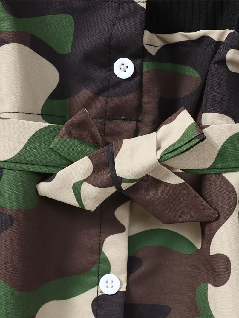 Piger Casual Stitching Ribbet Camouflage Kjole Med Bælte Til Vinterfest